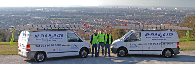 Panorama of portsmouth with Hi-Flo H2O Vans and Personnel Banner 